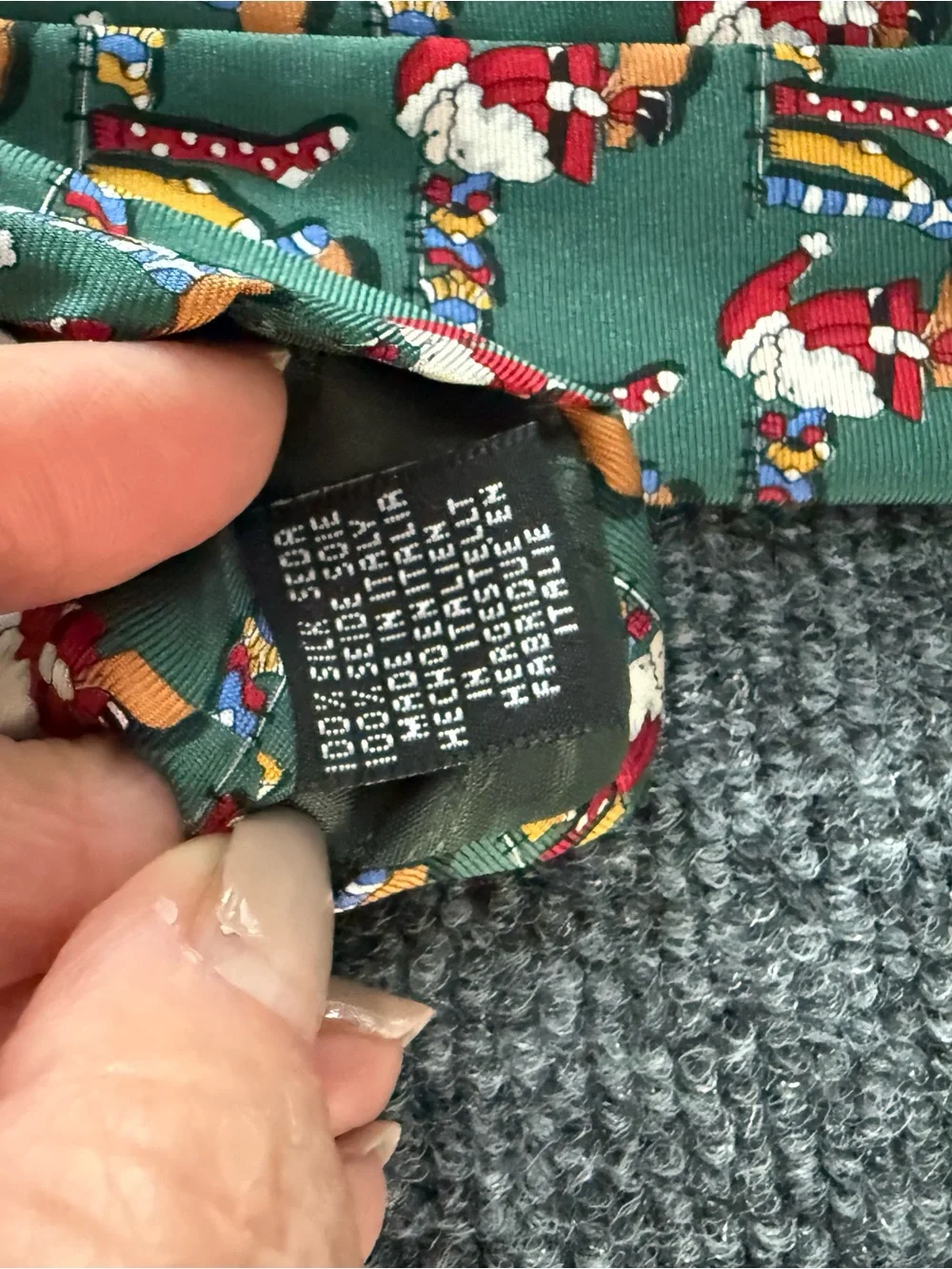 Windsor Green Silk Tie with Red and Yellow Holiday Pattern